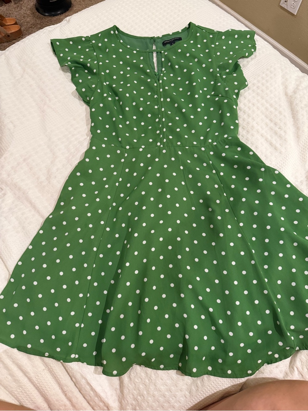 Ladies Green Polka Dot Fit-and-Flare Dress, Banana Republic
